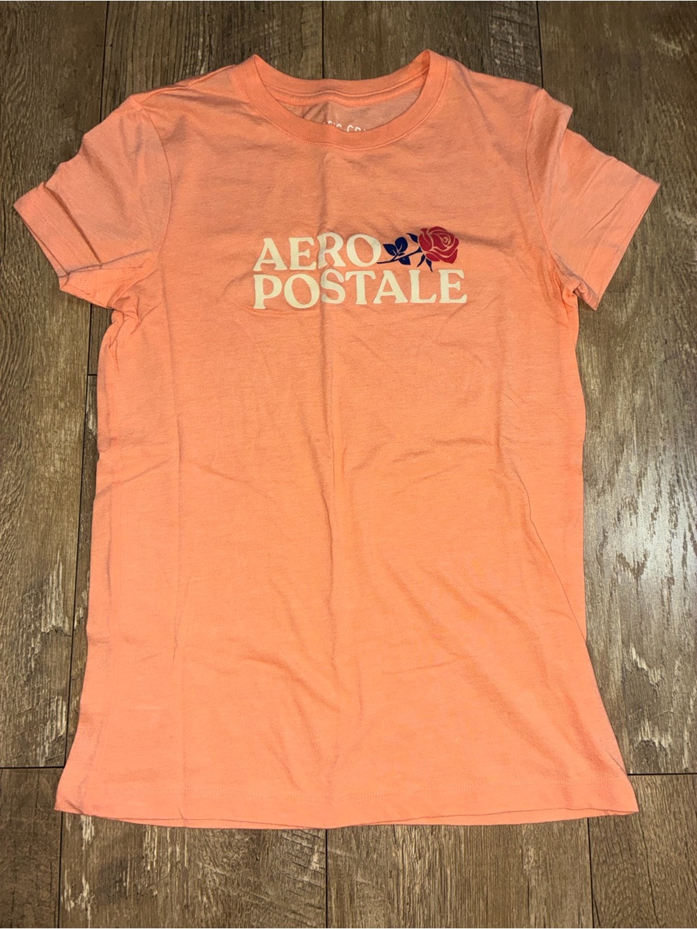 Aeropostale Peach Short-Sleeve Logo Tee with Rose Graphic